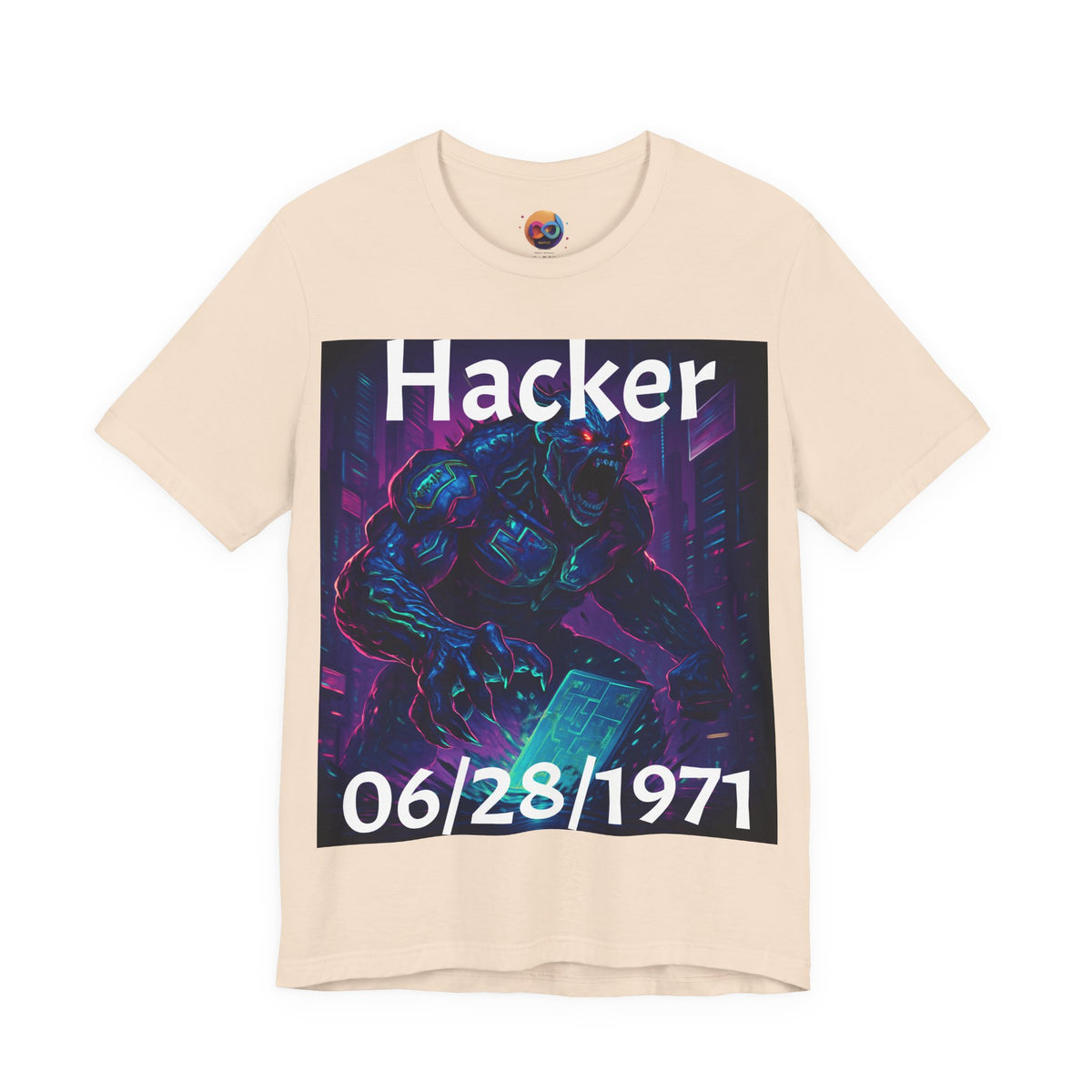 HACKER— '06/28/1971' Graphic tee. Dark Creature Illustration