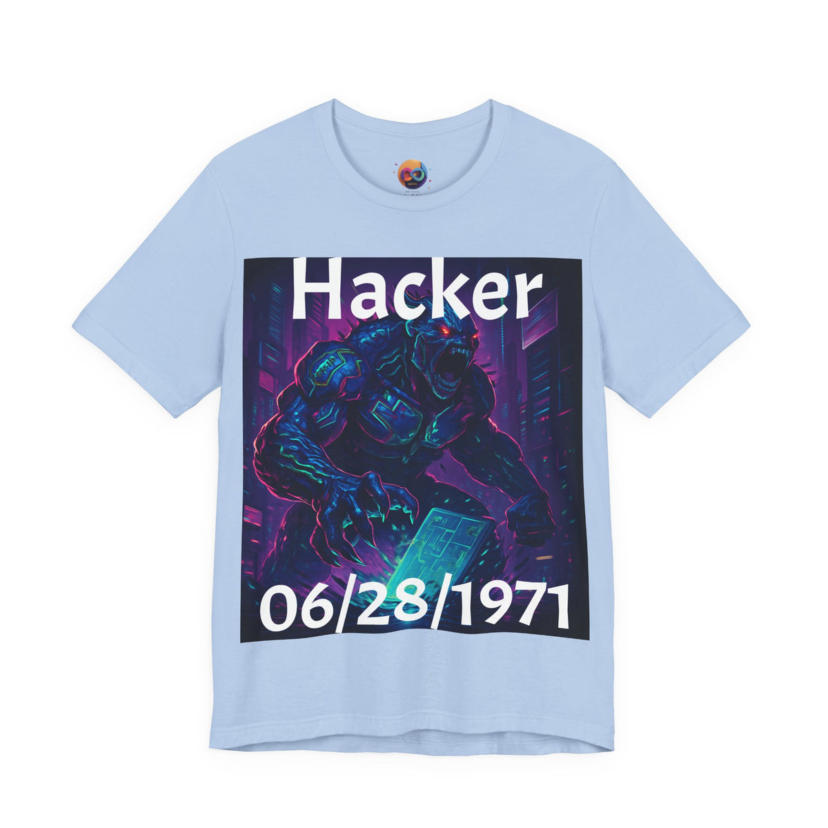 HACKER— '06/28/1971' Graphic tee. Dark Creature Illustration