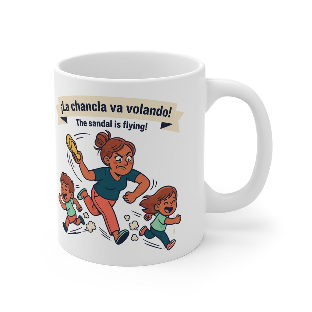 “LA CLANCLA”va volando  / The sandal is flying!” Funny Mom & Kids Coffee Cup