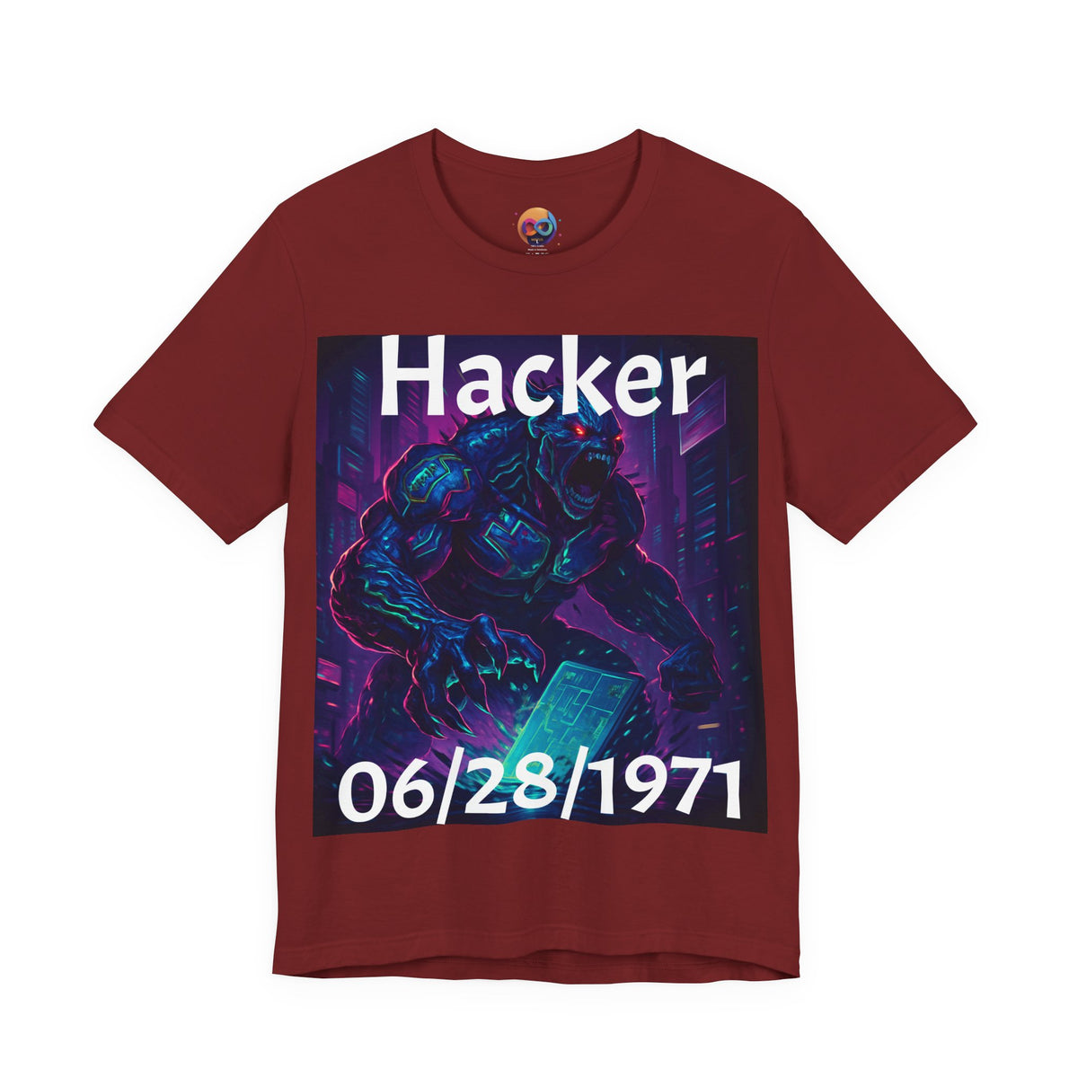 HACKER— '06/28/1971' Graphic tee. Dark Creature Illustration