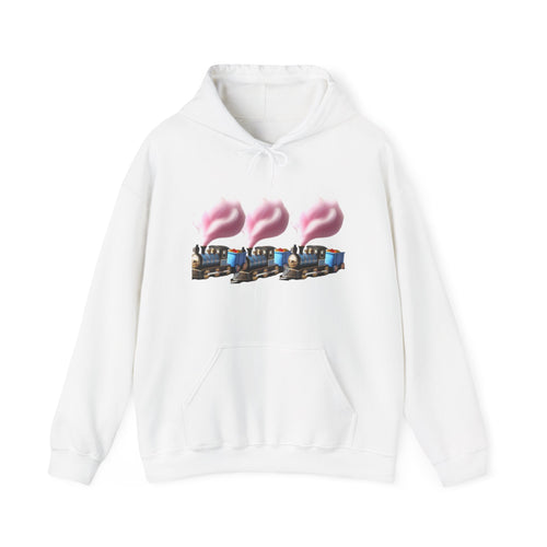Cotton Candy Train Hoodie — Whimsical Retro Locomotive Sweatshirt