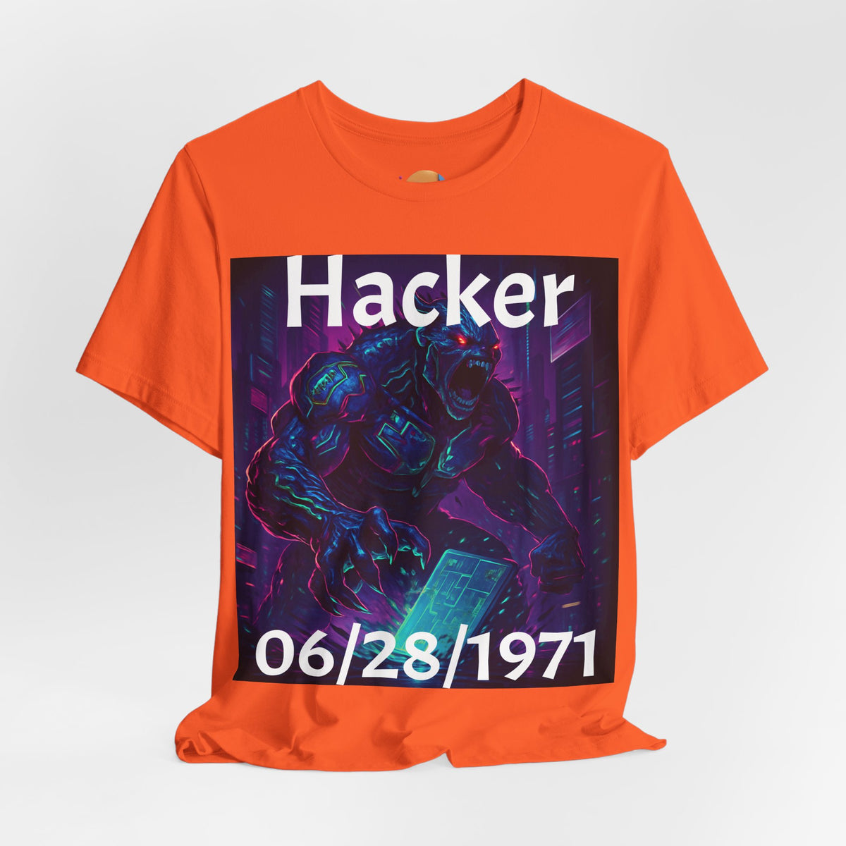 HACKER— '06/28/1971' Graphic tee. Dark Creature Illustration