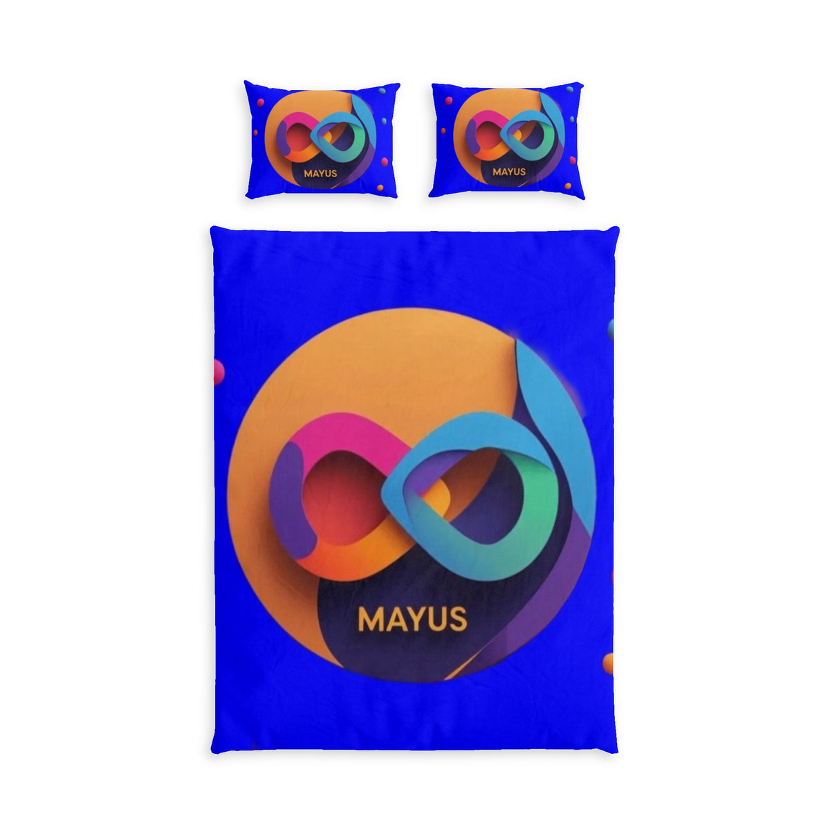 MAYUS  Infinity Logo Cotton Bed Set – Bright Blue Graphic Duvet Cover & Pillowcases