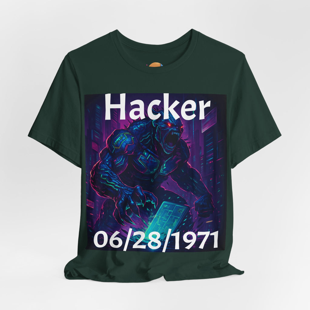 HACKER— '06/28/1971' Graphic tee. Dark Creature Illustration