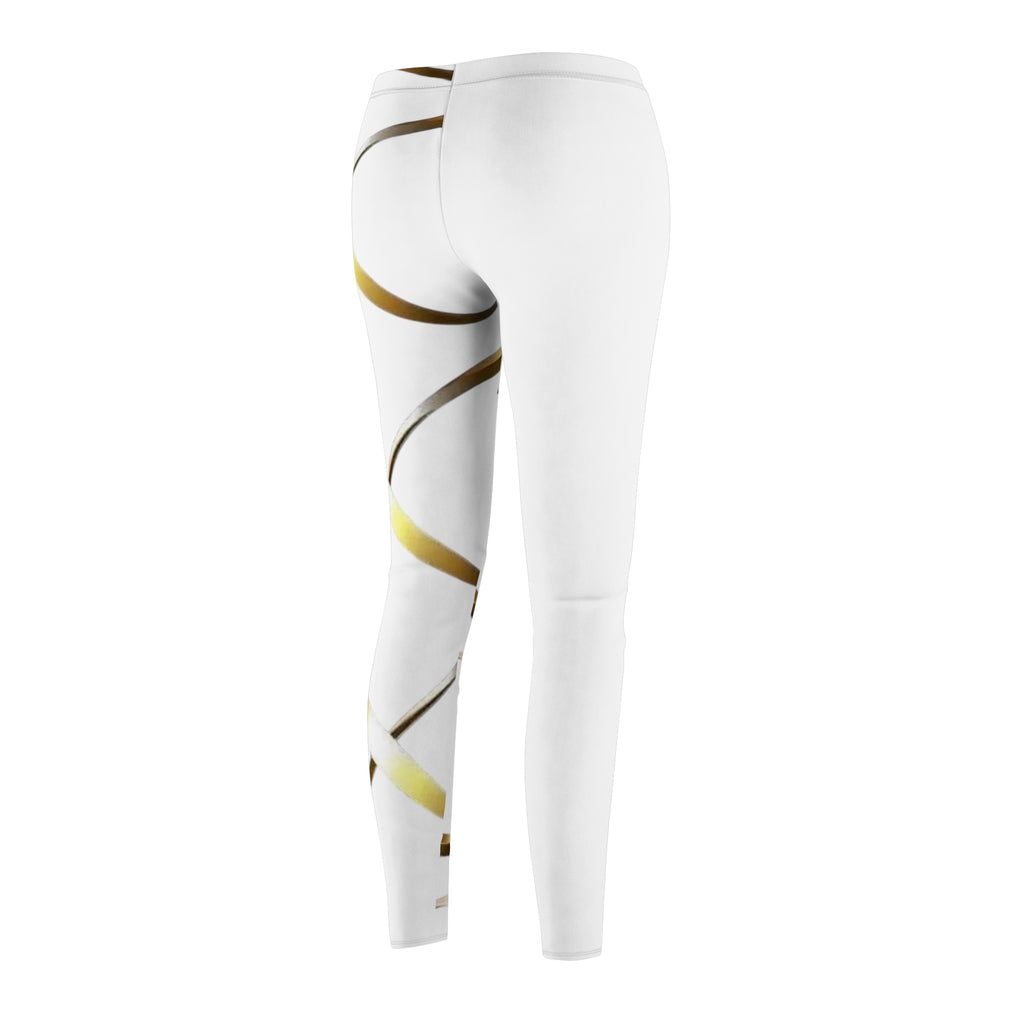 Gold Ribbon White Leggings — Women’s Casual AOP Leggings