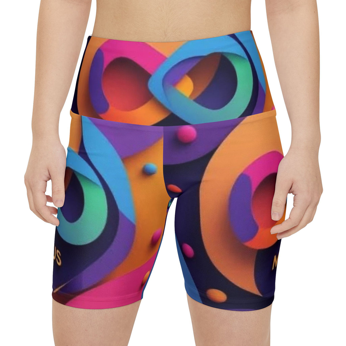 MAYUS Women's Workout Shorts — Vibrant Abstract Colorful 3D Swirl AOP