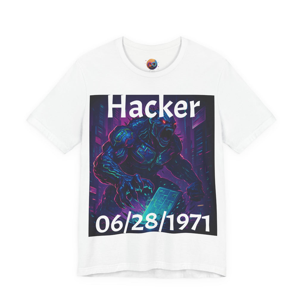 HACKER— '06/28/1971' Graphic tee. Dark Creature Illustration