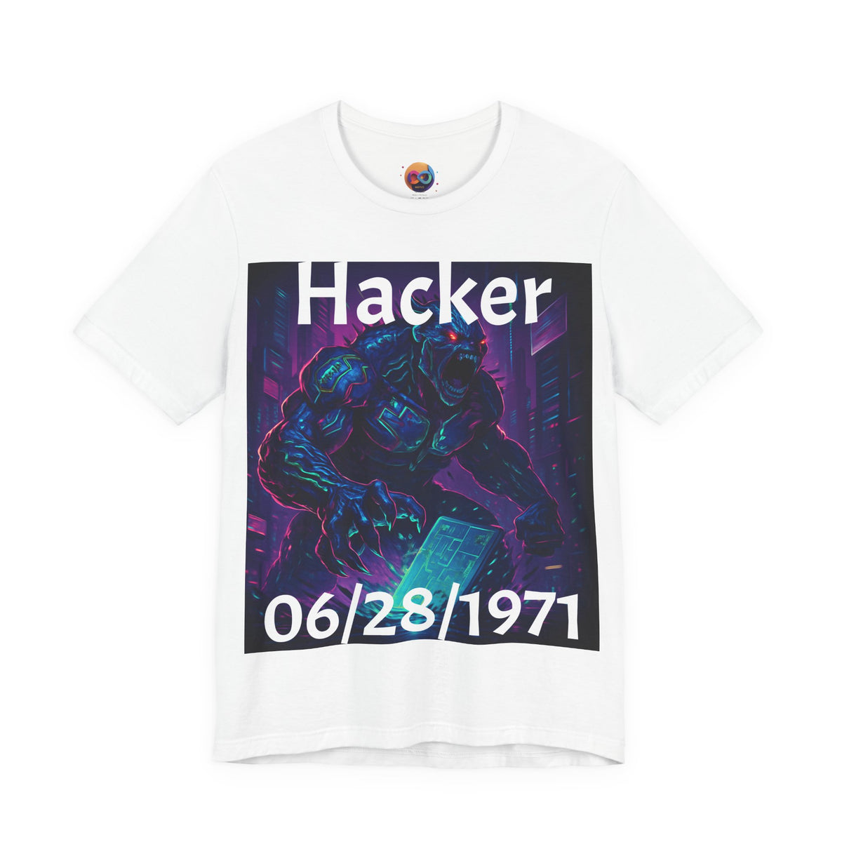 HACKER— '06/28/1971' Graphic tee. Dark Creature Illustration