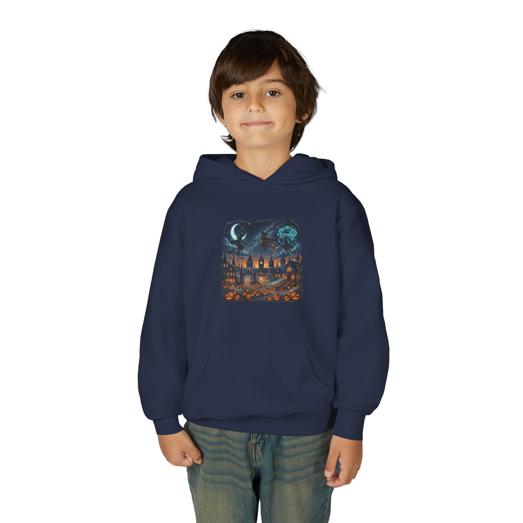 HALLOWEEN Youth Hoodie — Cozy Autumn Cabin Night Illustration
