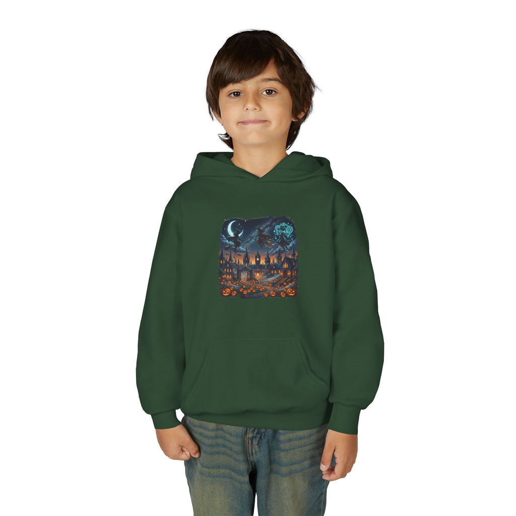 HALLOWEEN Youth Hoodie — Cozy Autumn Cabin Night Illustration