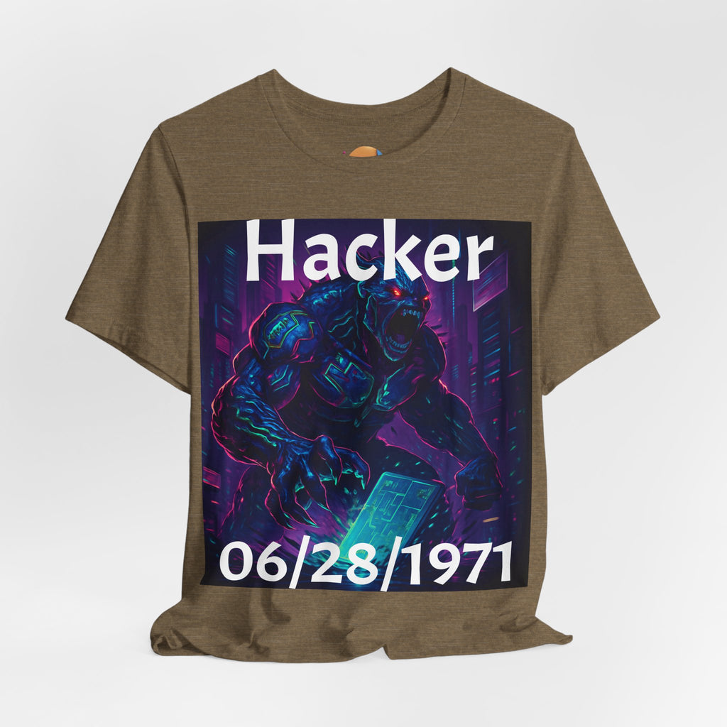 HACKER— '06/28/1971' Graphic tee. Dark Creature Illustration