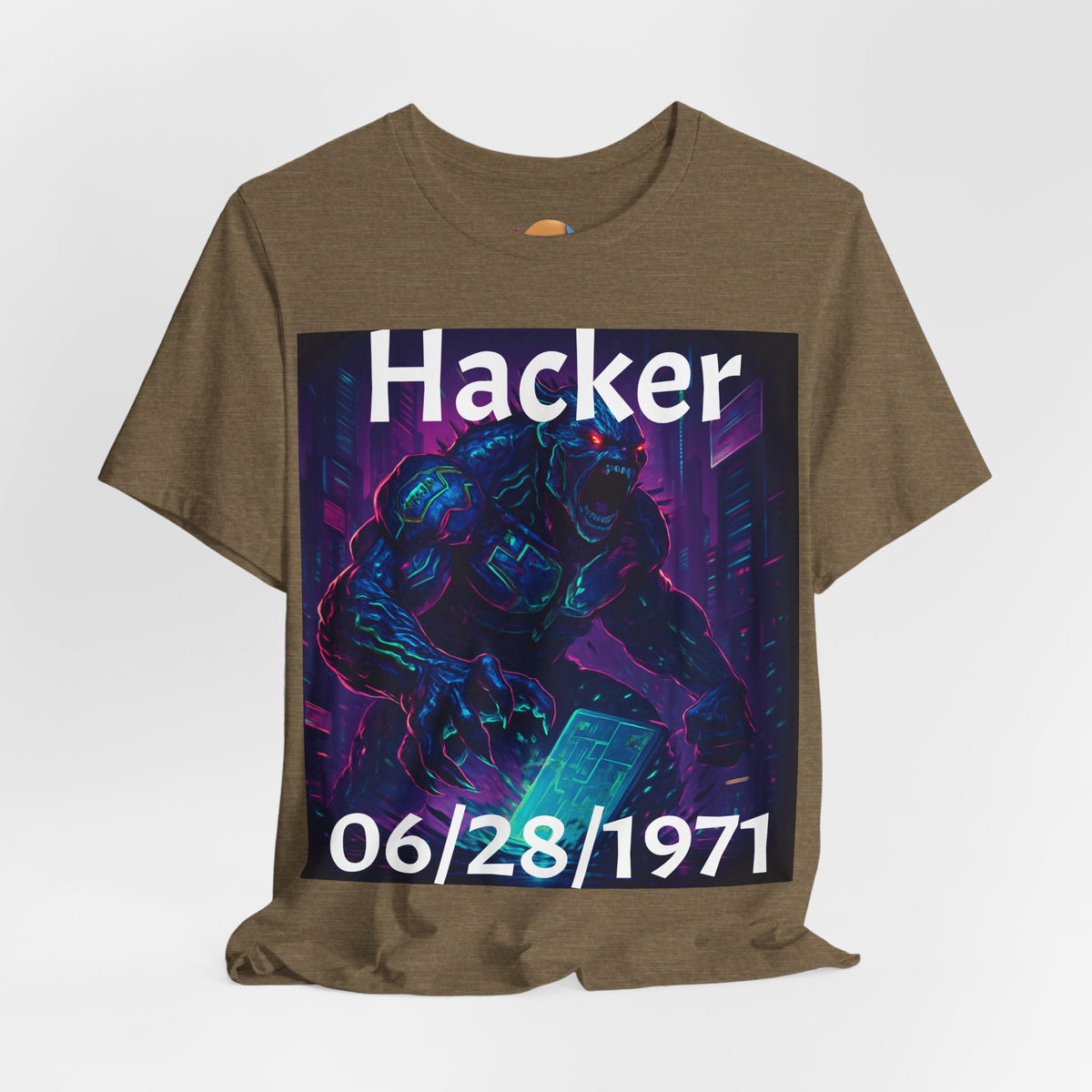 HACKER— '06/28/1971' Graphic tee. Dark Creature Illustration