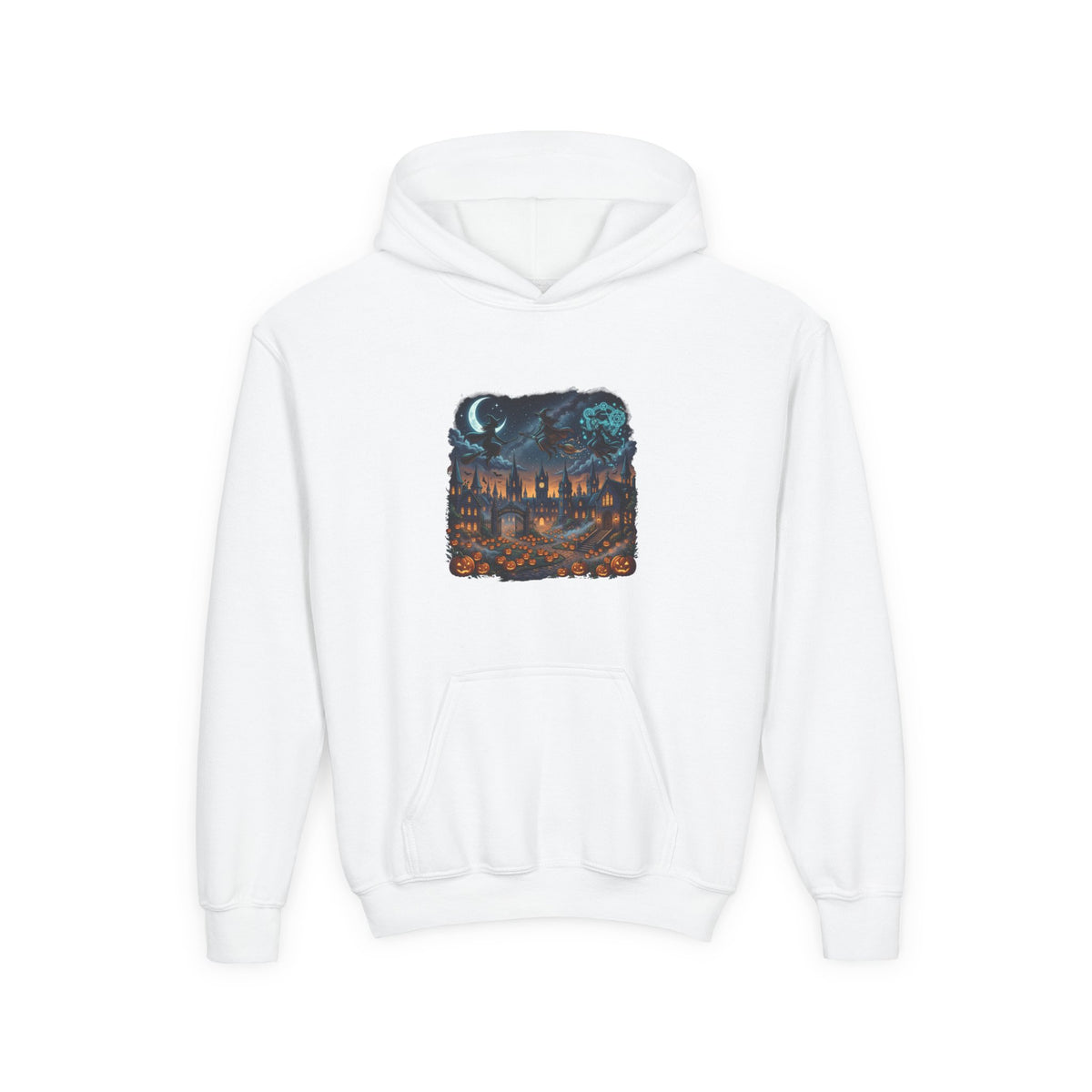 HALLOWEEN Youth Hoodie — Cozy Autumn Cabin Night Illustration