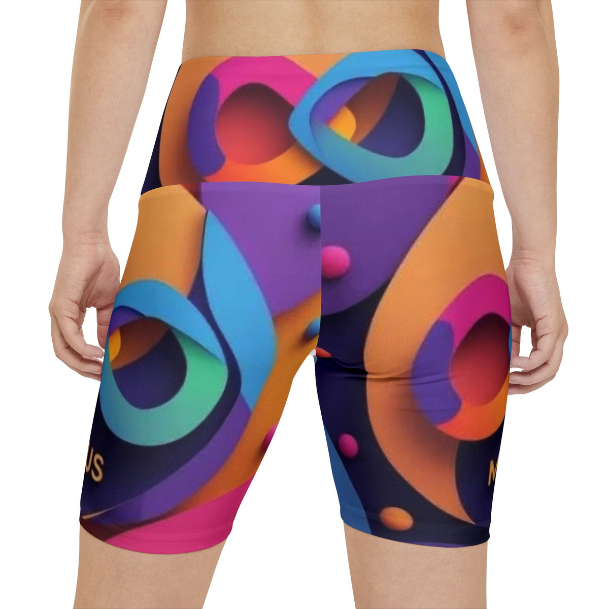 MAYUS Women's Workout Shorts — Vibrant Abstract Colorful 3D Swirl AOP