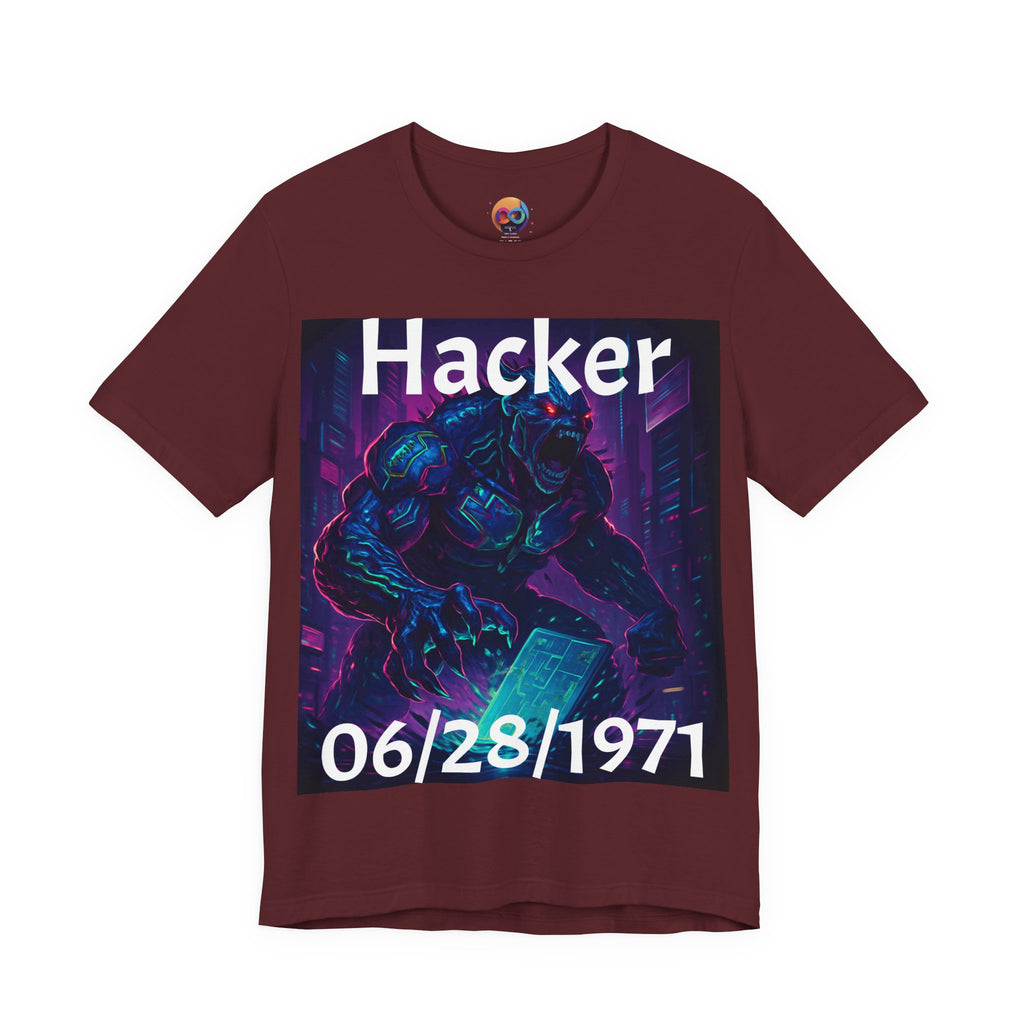 HACKER— '06/28/1971' Graphic tee. Dark Creature Illustration