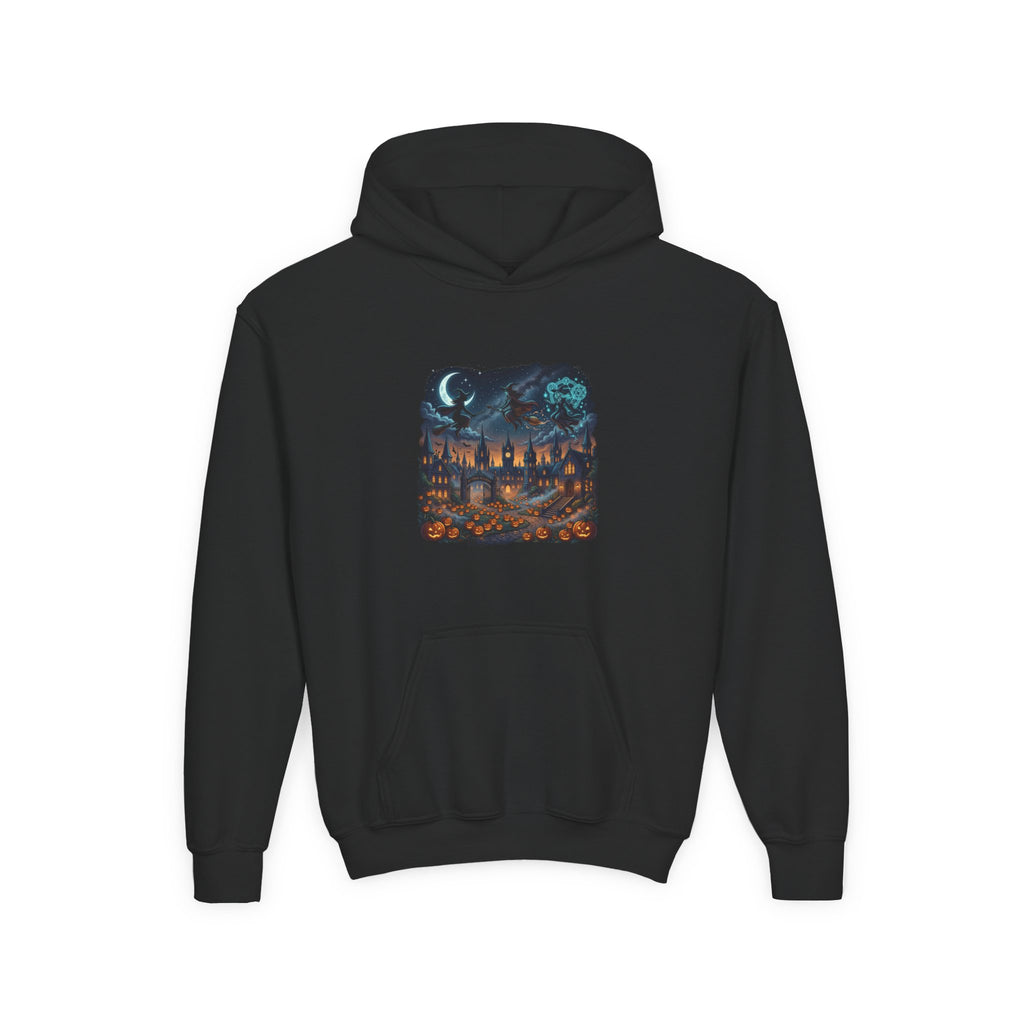 HALLOWEEN Youth Hoodie — Cozy Autumn Cabin Night Illustration