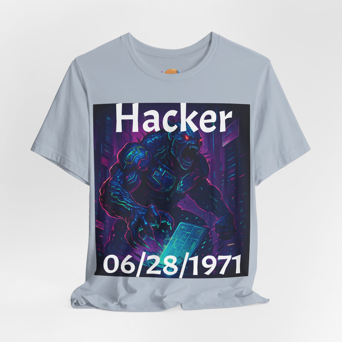 HACKER— '06/28/1971' Graphic tee. Dark Creature Illustration