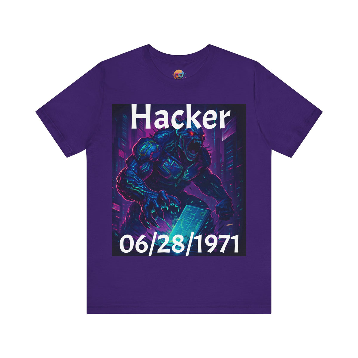 HACKER— '06/28/1971' Graphic tee. Dark Creature Illustration