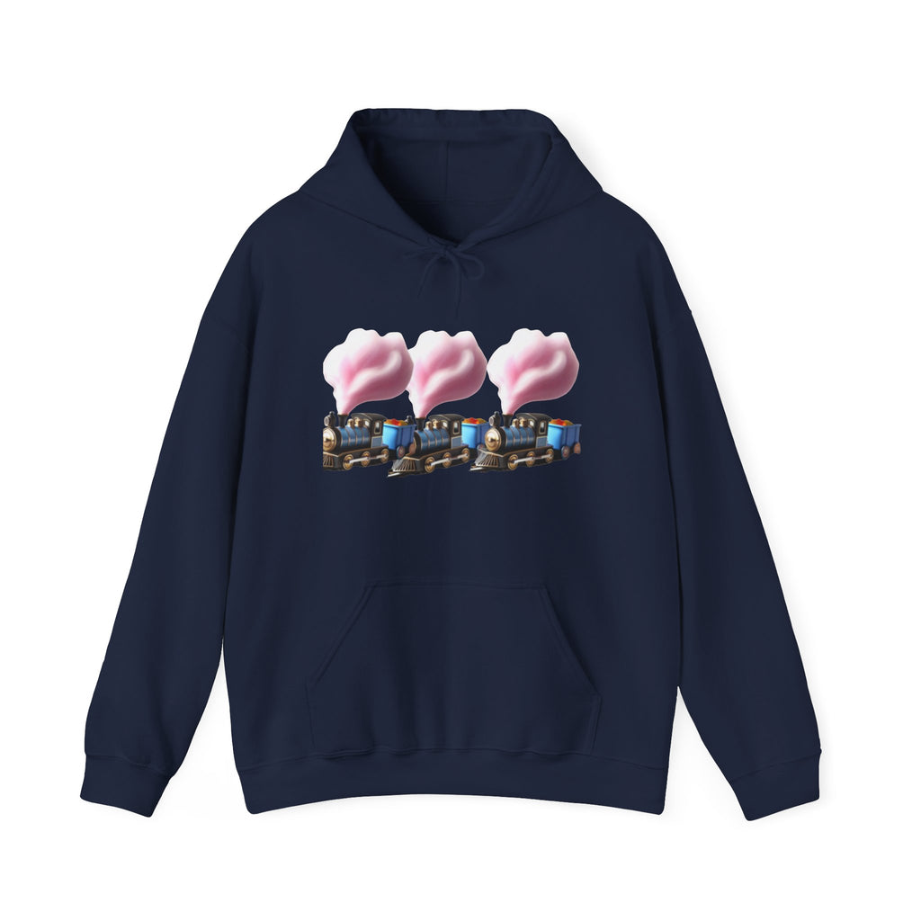 Cotton Candy Train Hoodie — Whimsical Retro Locomotive Sweatshirt