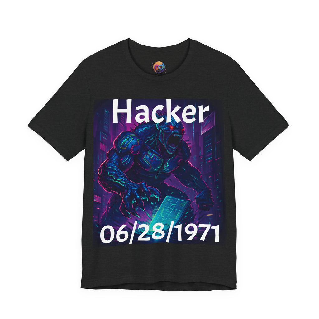 HACKER— '06/28/1971' Graphic tee. Dark Creature Illustration