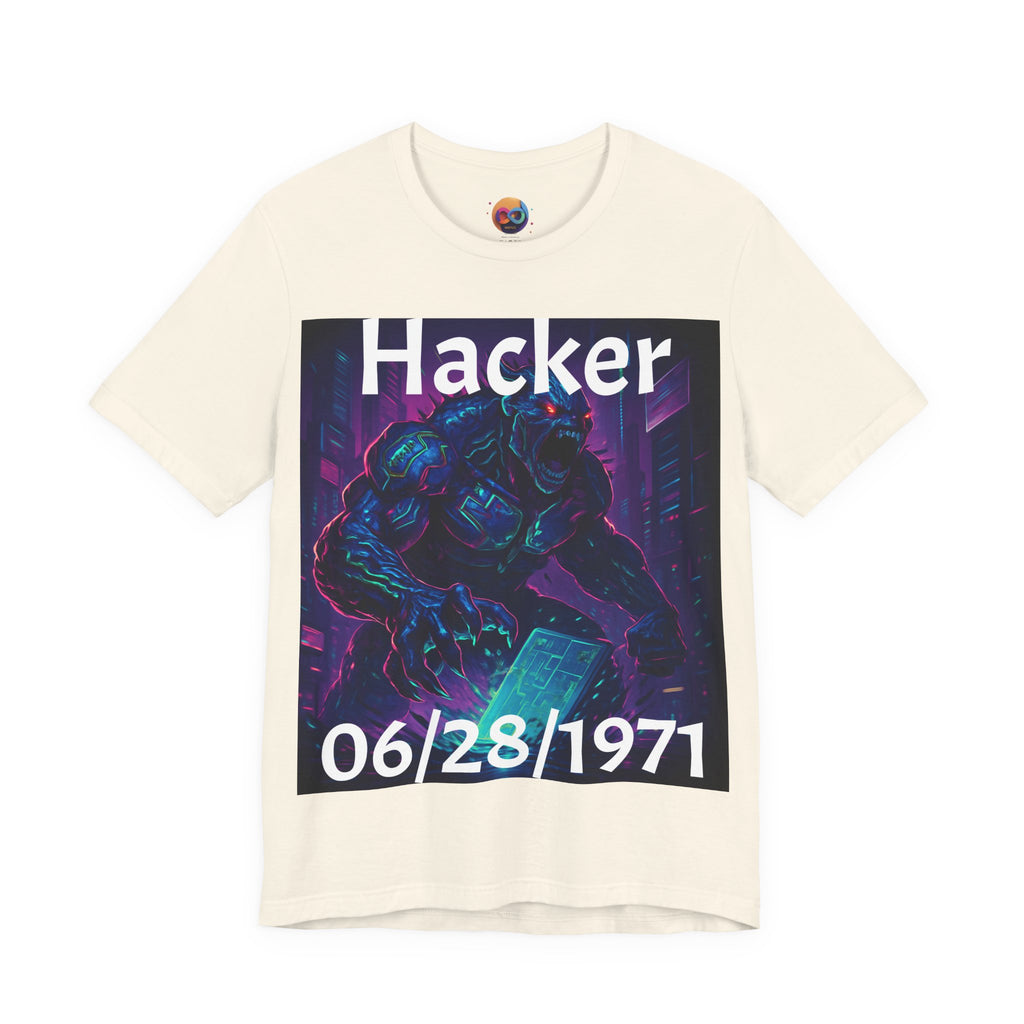 HACKER— '06/28/1971' Graphic tee. Dark Creature Illustration