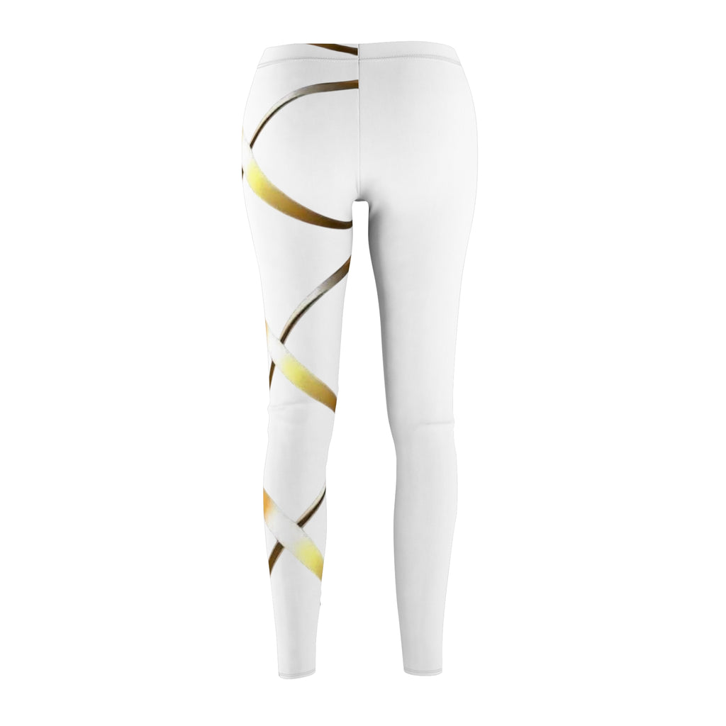 Gold Ribbon White Leggings — Women’s Casual AOP Leggings