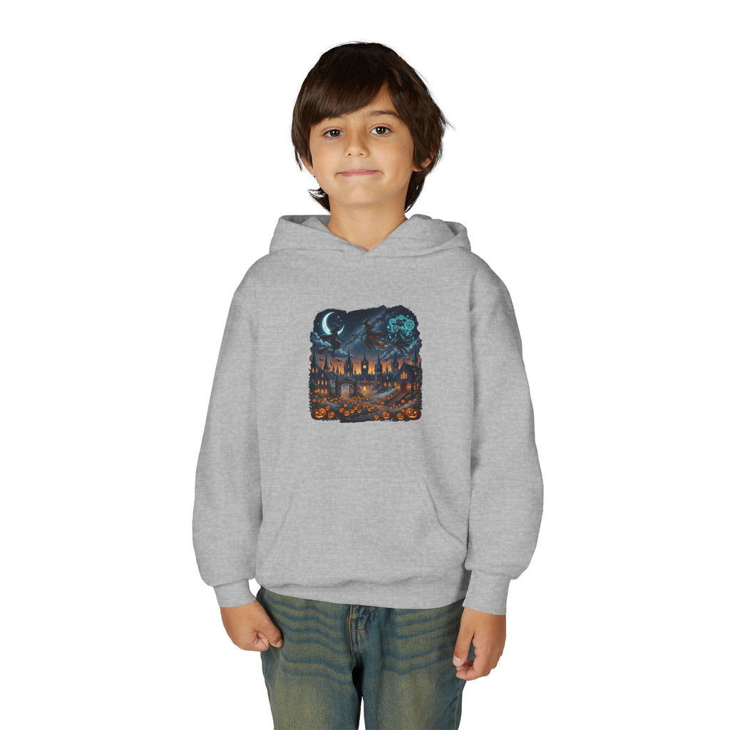 HALLOWEEN Youth Hoodie — Cozy Autumn Cabin Night Illustration