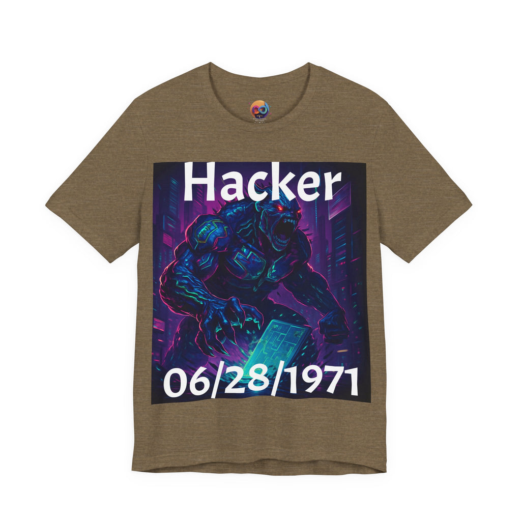 HACKER— '06/28/1971' Graphic tee. Dark Creature Illustration