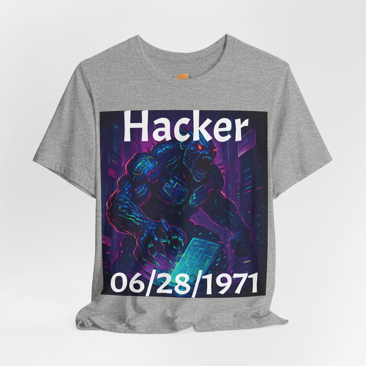 HACKER— '06/28/1971' Graphic tee. Dark Creature Illustration