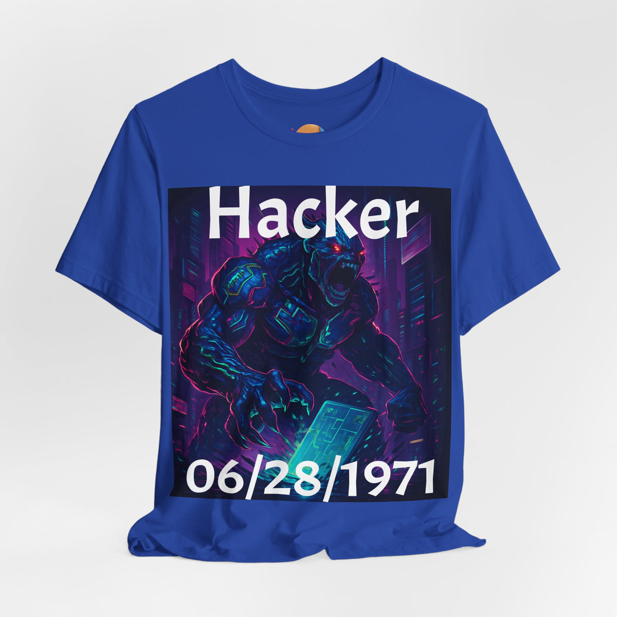 HACKER— '06/28/1971' Graphic tee. Dark Creature Illustration