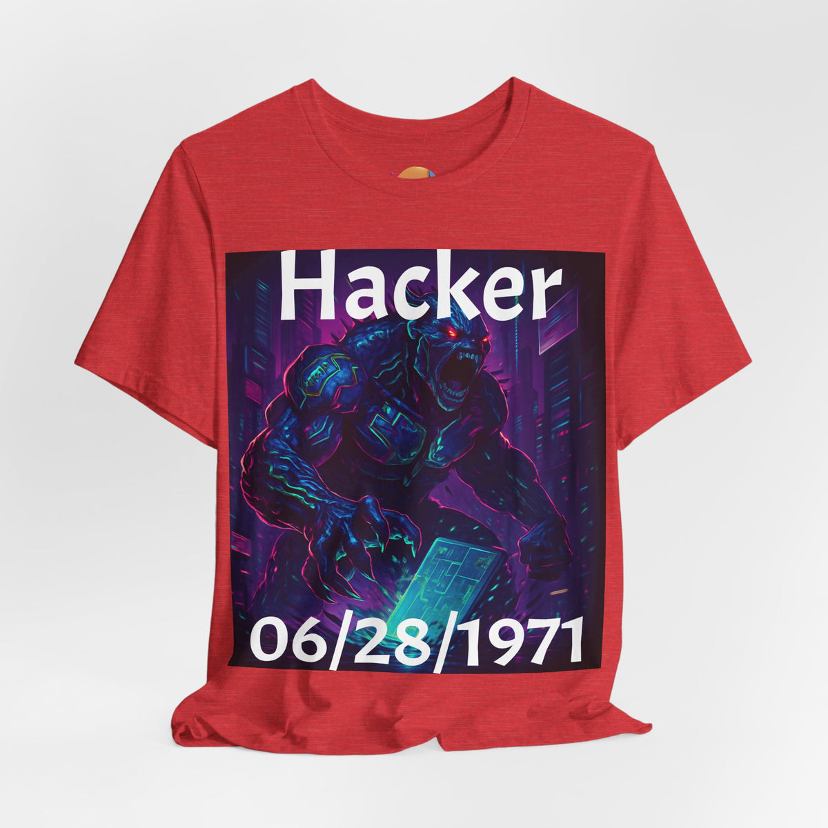 HACKER— '06/28/1971' Graphic tee. Dark Creature Illustration