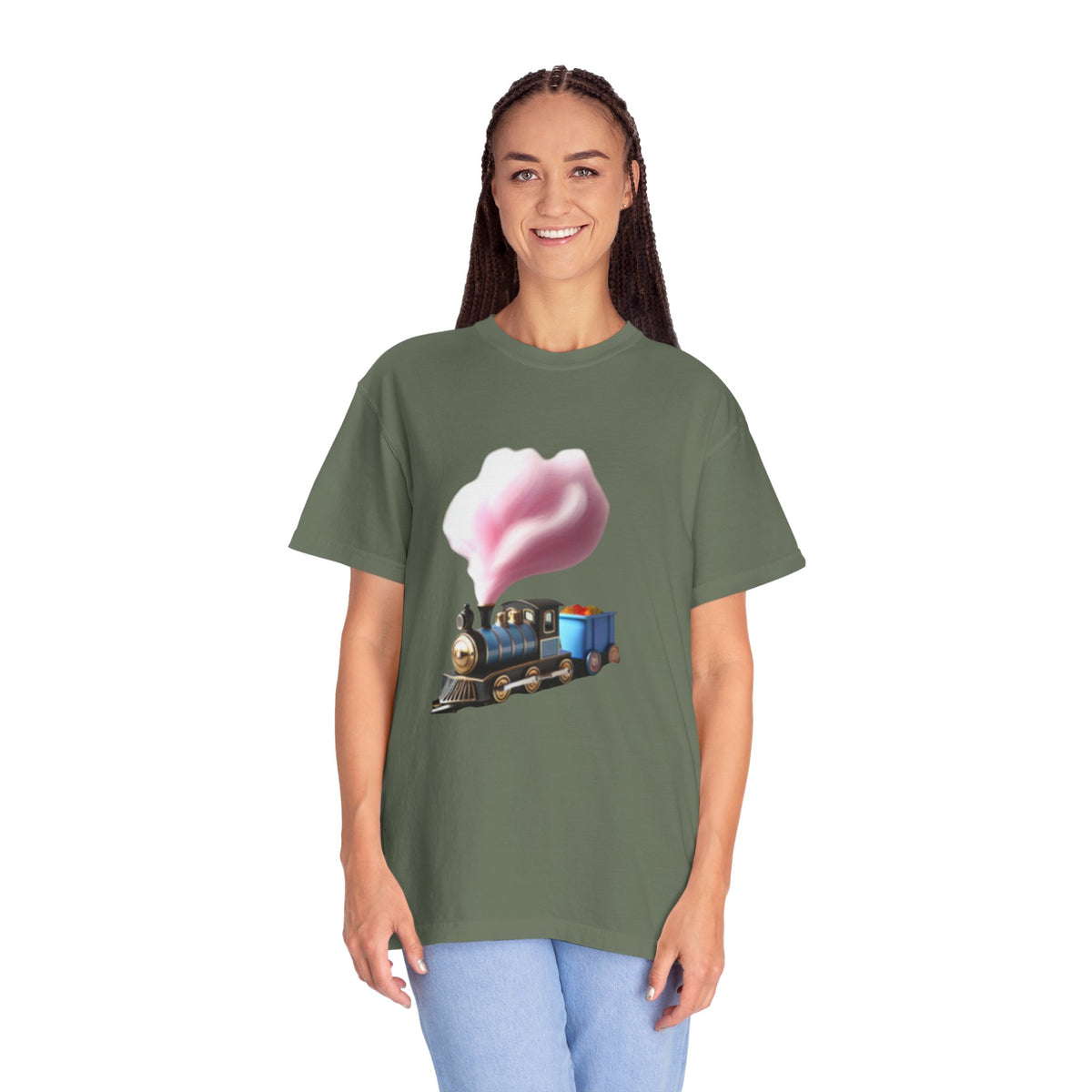 Vintage Steam Train T-Shirt with cotton candy’s Pink Smoke .—