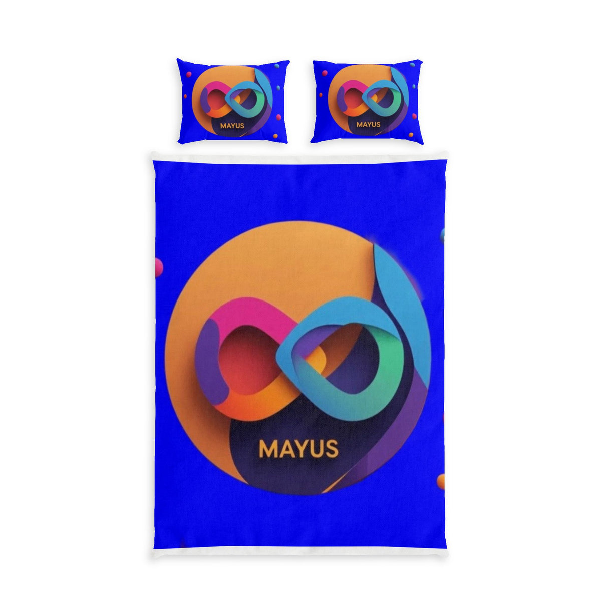 MAYUS  Infinity Logo Cotton Bed Set – Bright Blue Graphic Duvet Cover & Pillowcases