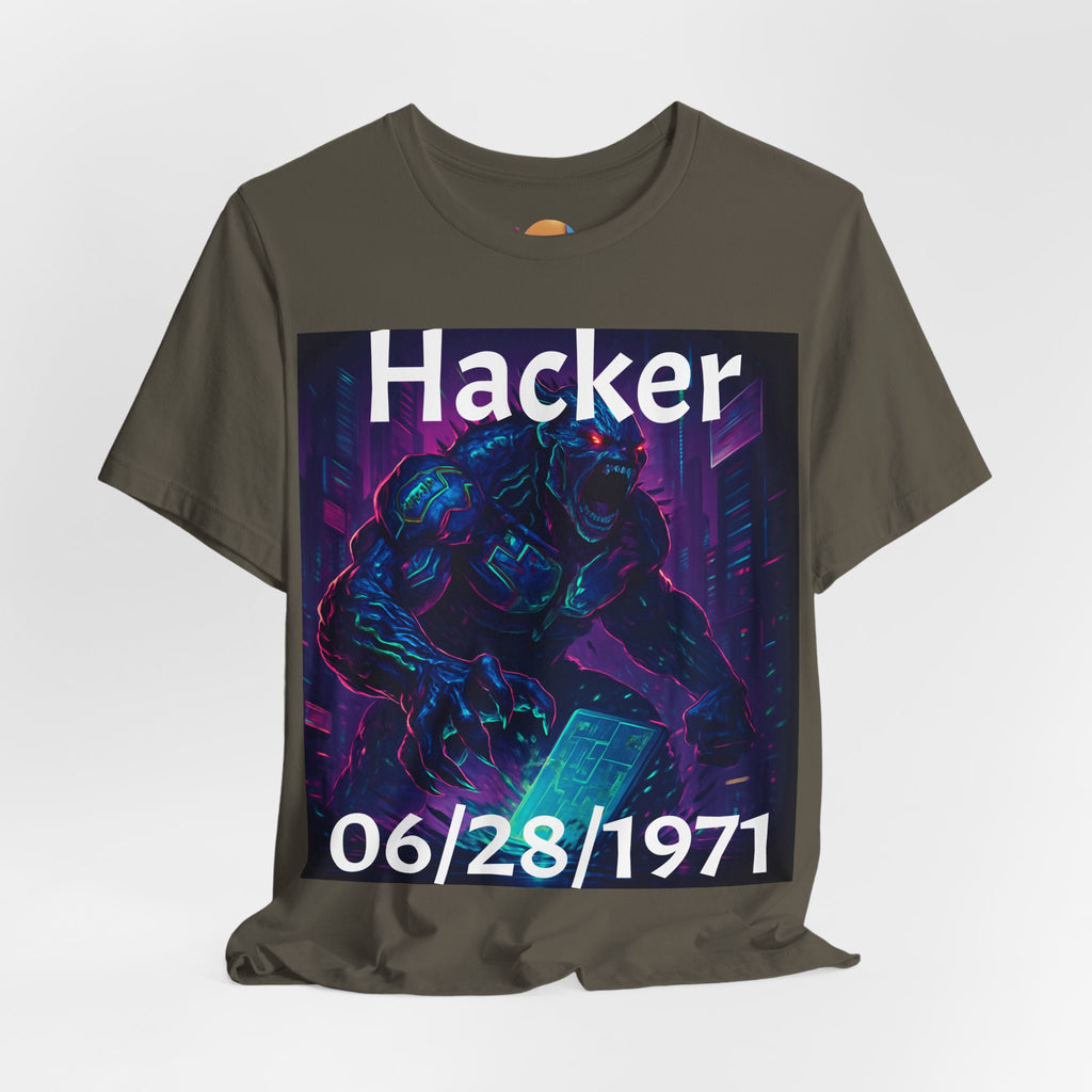 HACKER— '06/28/1971' Graphic tee. Dark Creature Illustration