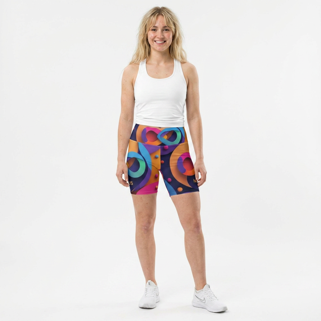 MAYUS Women's Workout Shorts — Vibrant Abstract Colorful 3D Swirl AOP