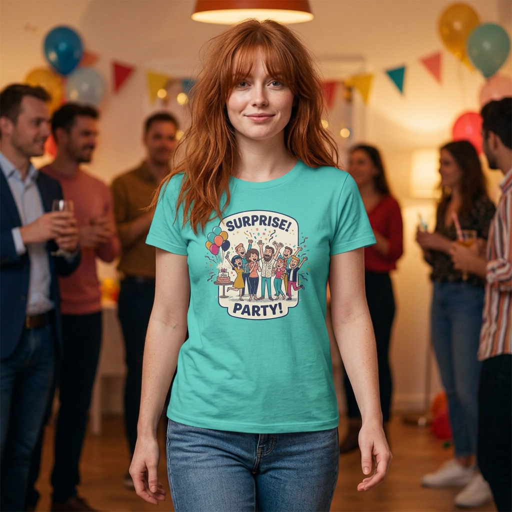 Surprise Party Graphic Tee — Women's Celebration T-Shirt