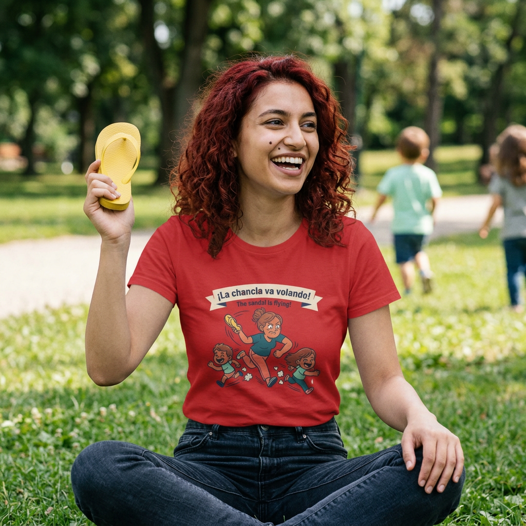 Super Mom Running with Kids T-Shirt, “THE SANDAL IS FLYING”