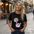 Cute Kawaii Faces Graphic Tee – Playful Pink & Peach Character T-Shirt