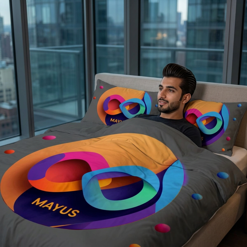 MAYUS Modern Infinity Cotton Duvet Cover – Mayus Logo Graphic Bed Set