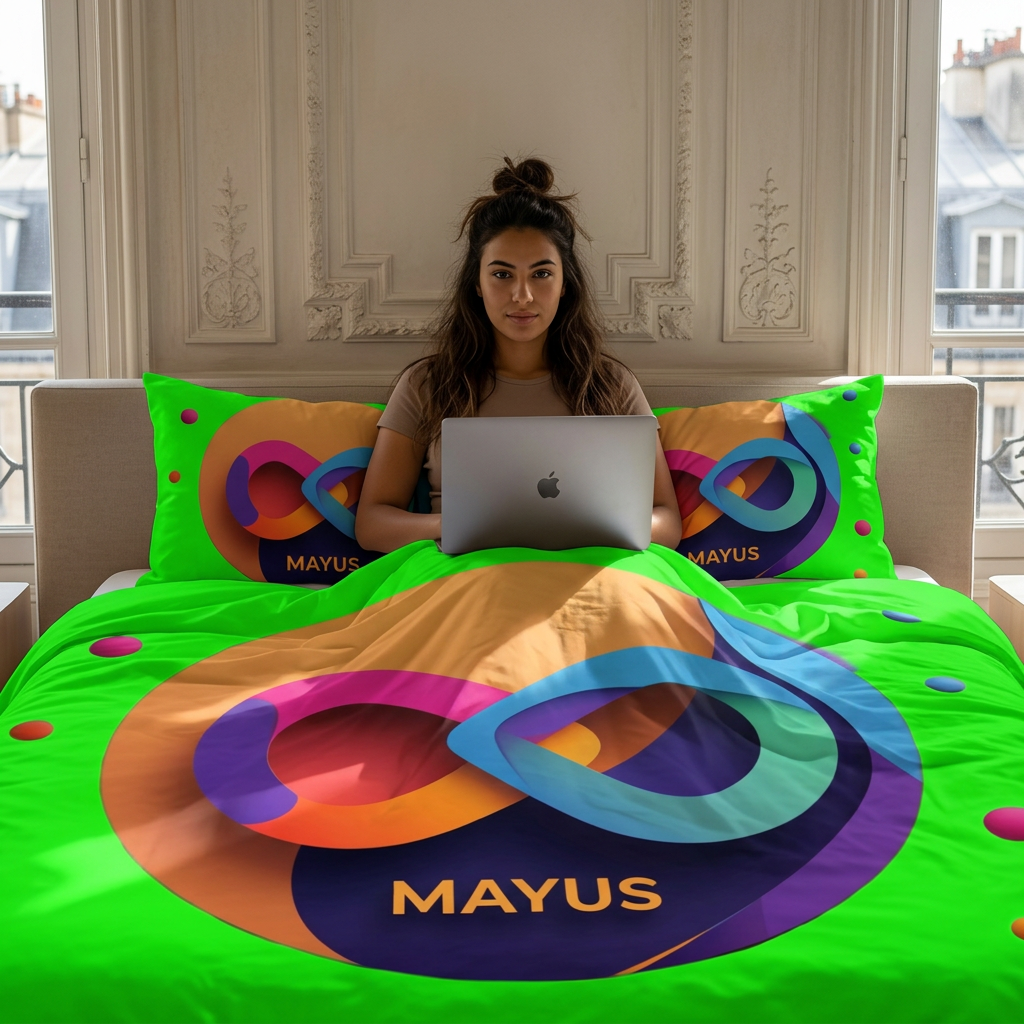 MAYUS Neon Infinity Cotton Bed Set – Bright Green Mayus Duvet Cover & Pillowcases