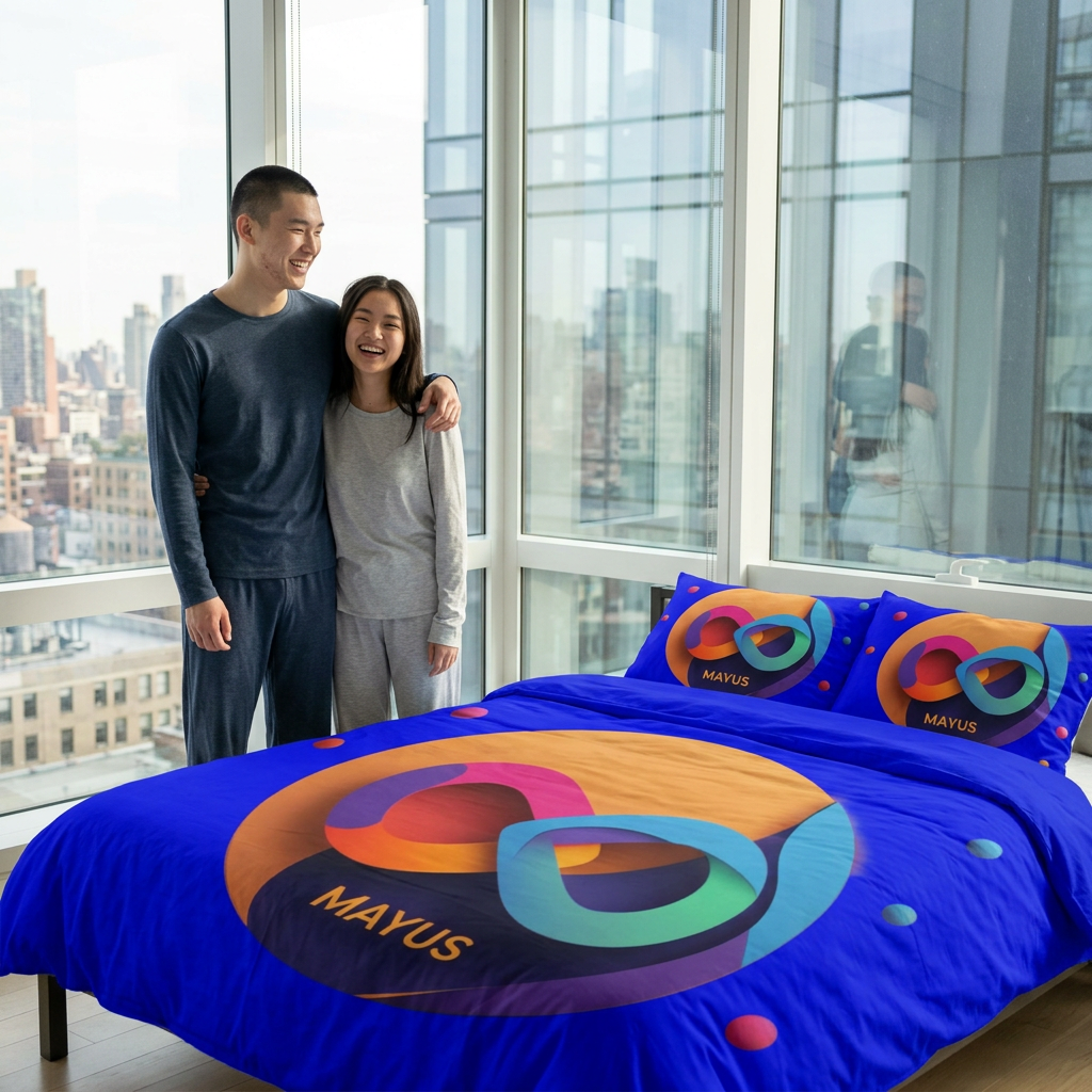 MAYUS  Infinity Logo Cotton Bed Set – Bright Blue Graphic Duvet Cover & Pillowcases