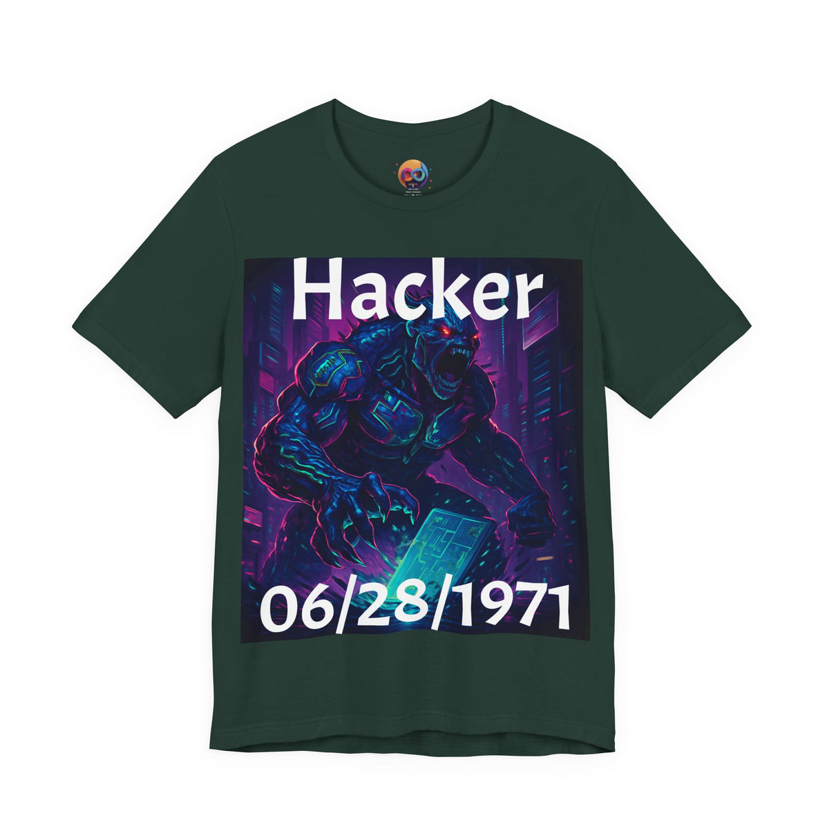 HACKER— '06/28/1971' Graphic tee. Dark Creature Illustration