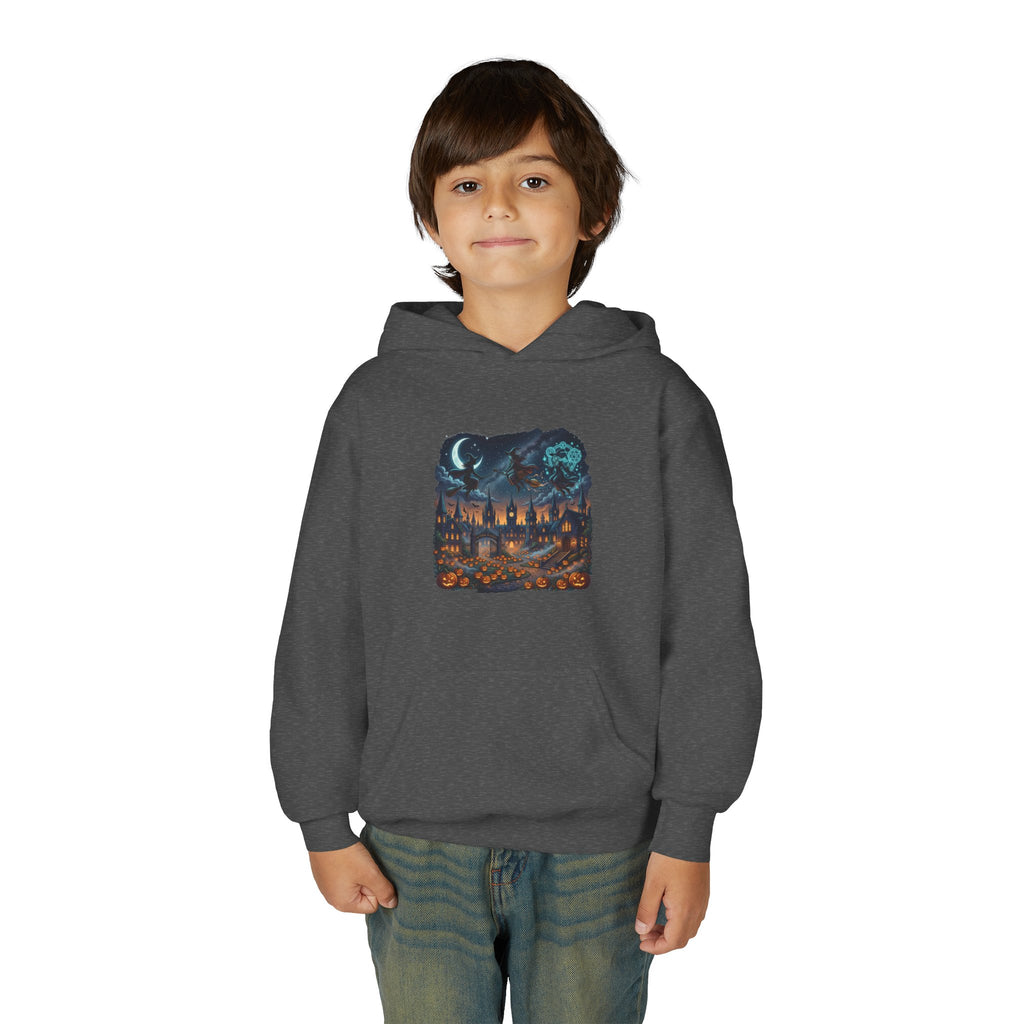 HALLOWEEN Youth Hoodie — Cozy Autumn Cabin Night Illustration