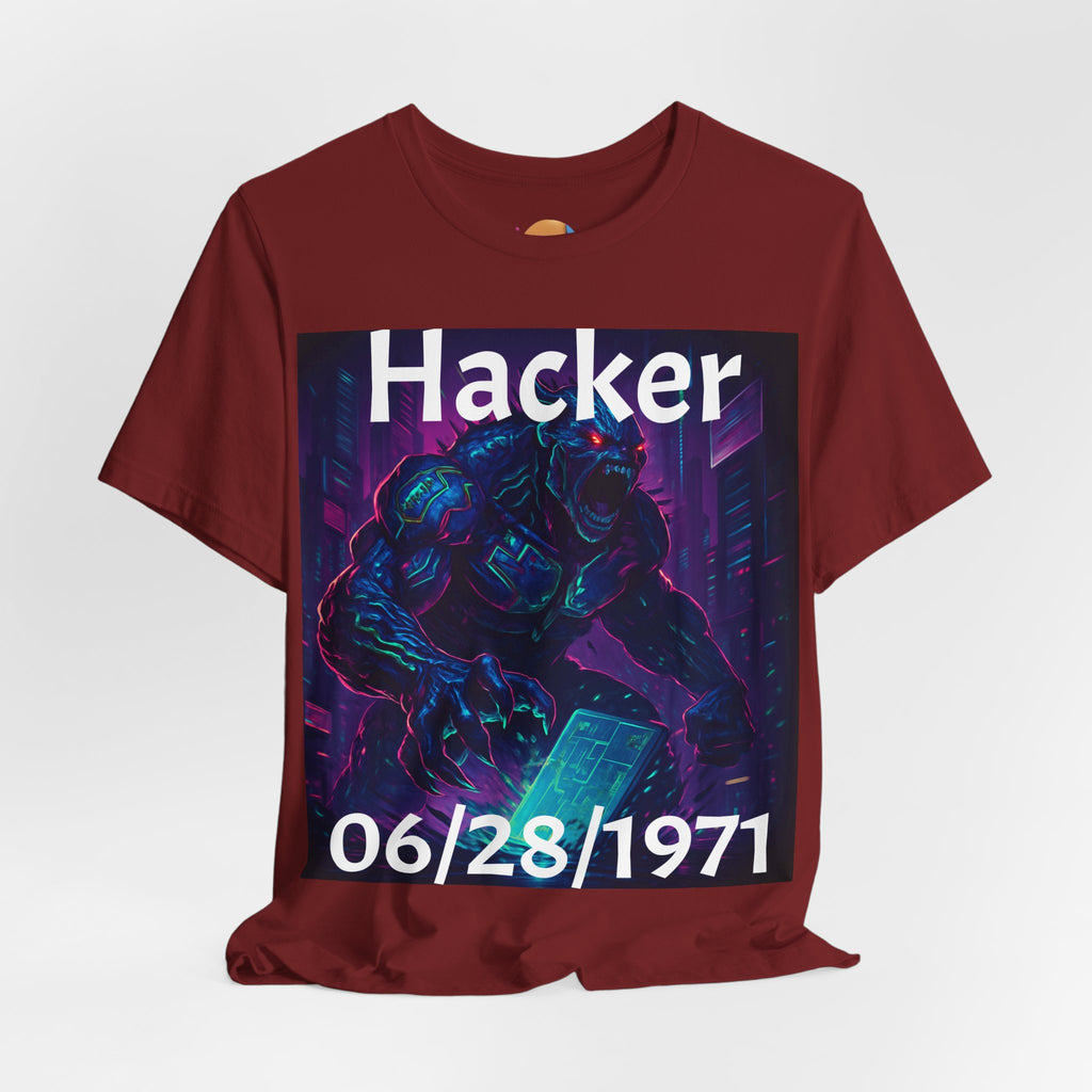 HACKER— '06/28/1971' Graphic tee. Dark Creature Illustration
