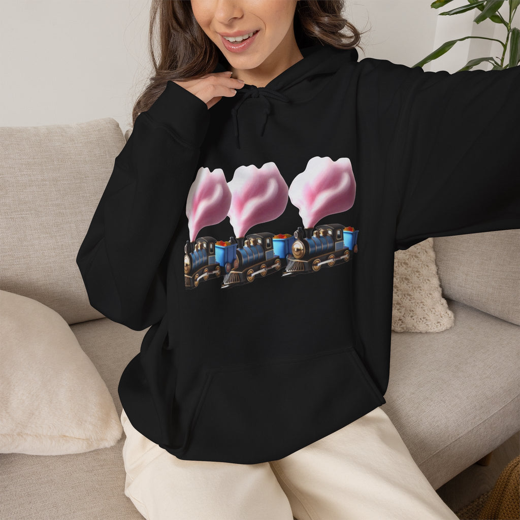 Cotton Candy Train Hoodie — Whimsical Retro Locomotive Sweatshirt