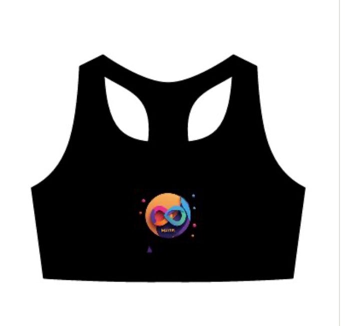 MAYUS Active Bra Top — Colorful Infinity Logo Sports Bra for Women