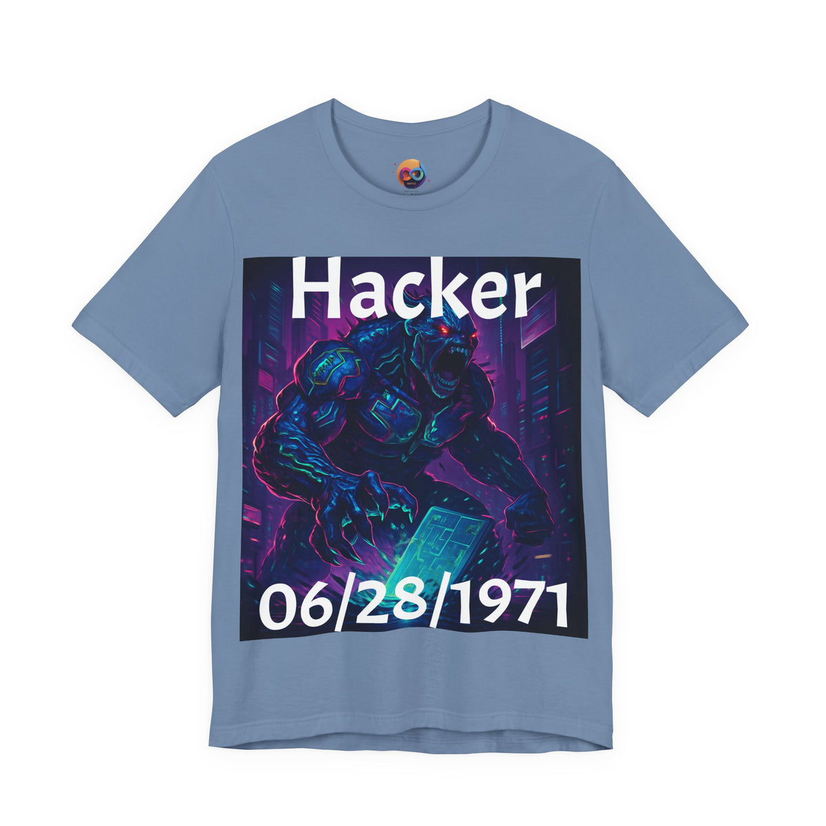 HACKER— '06/28/1971' Graphic tee. Dark Creature Illustration