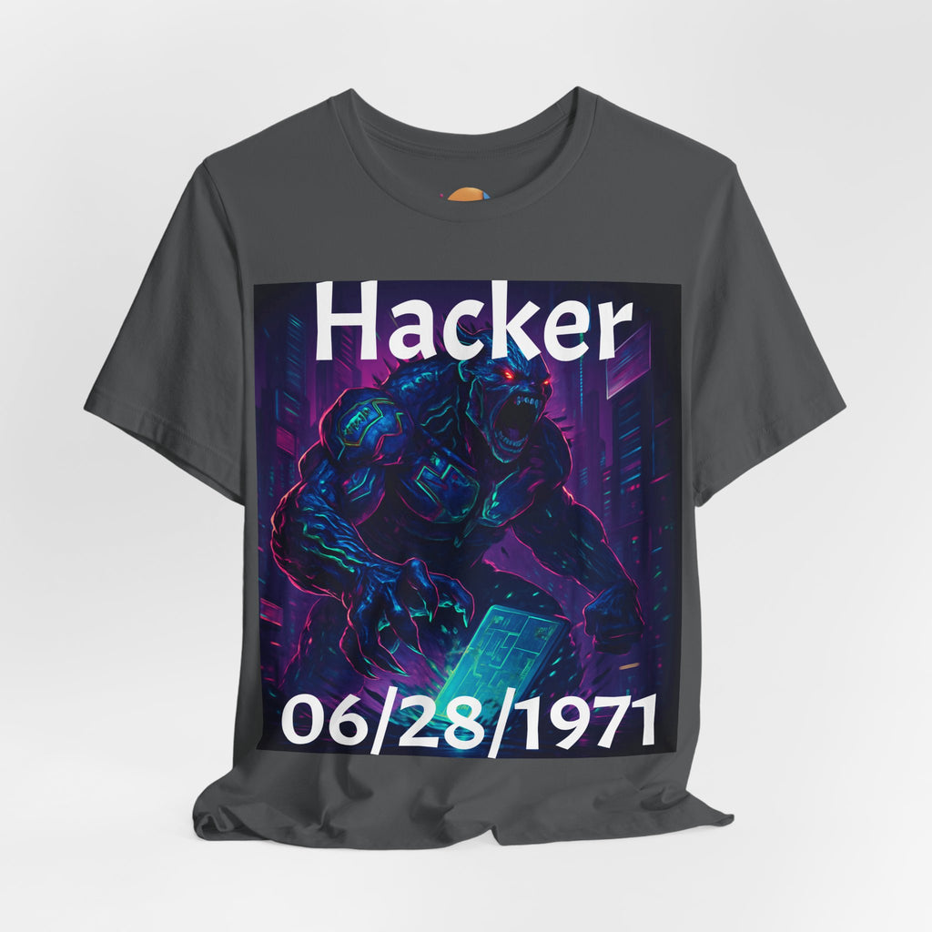 HACKER— '06/28/1971' Graphic tee. Dark Creature Illustration