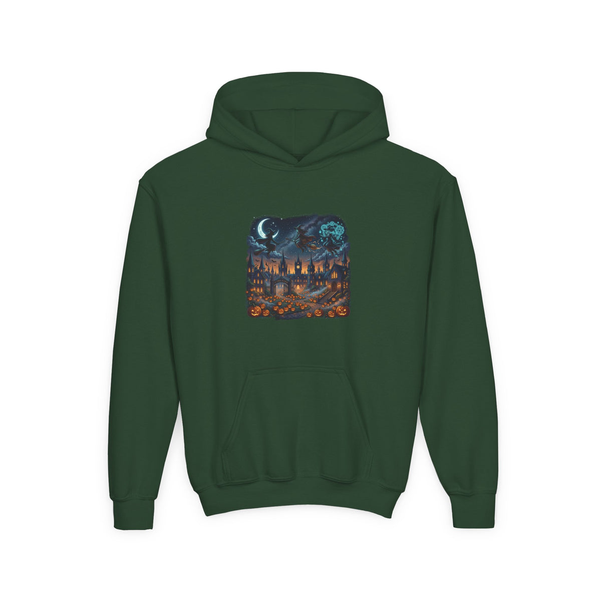 HALLOWEEN Youth Hoodie — Cozy Autumn Cabin Night Illustration