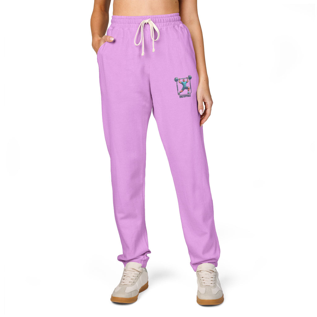 UNSTOPPABLE Embroidered Pocket Cat Sweatpants — Cozy Garment-Dyed Fleece Joggers